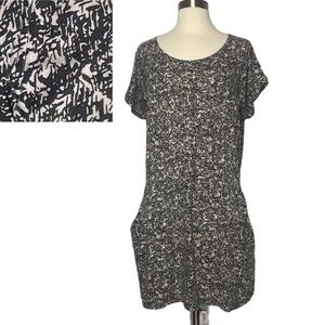 Cotton Mini Dress Hi-Line Pockets L Black White Beach Summer Casual Summer Comfy